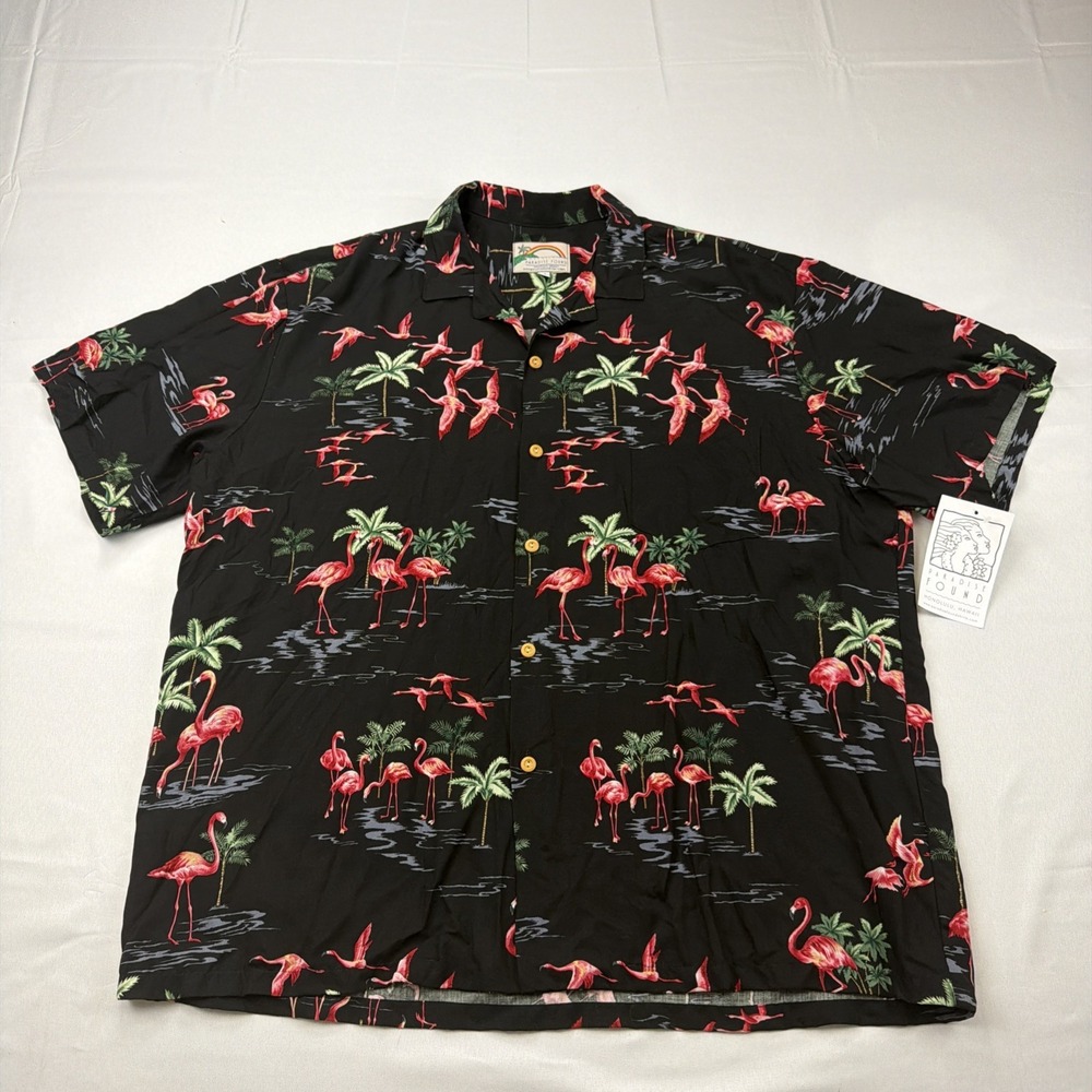 NWT Paradise Found Hawaiian Shirt 100% Rayon Flamingos Made In Hawaii Size XL